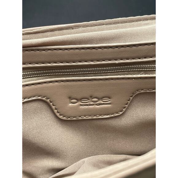 Bebe Quilted Flap Crossbody Double/Single Gold Chain Taupe Purse - Picture 6 of 11